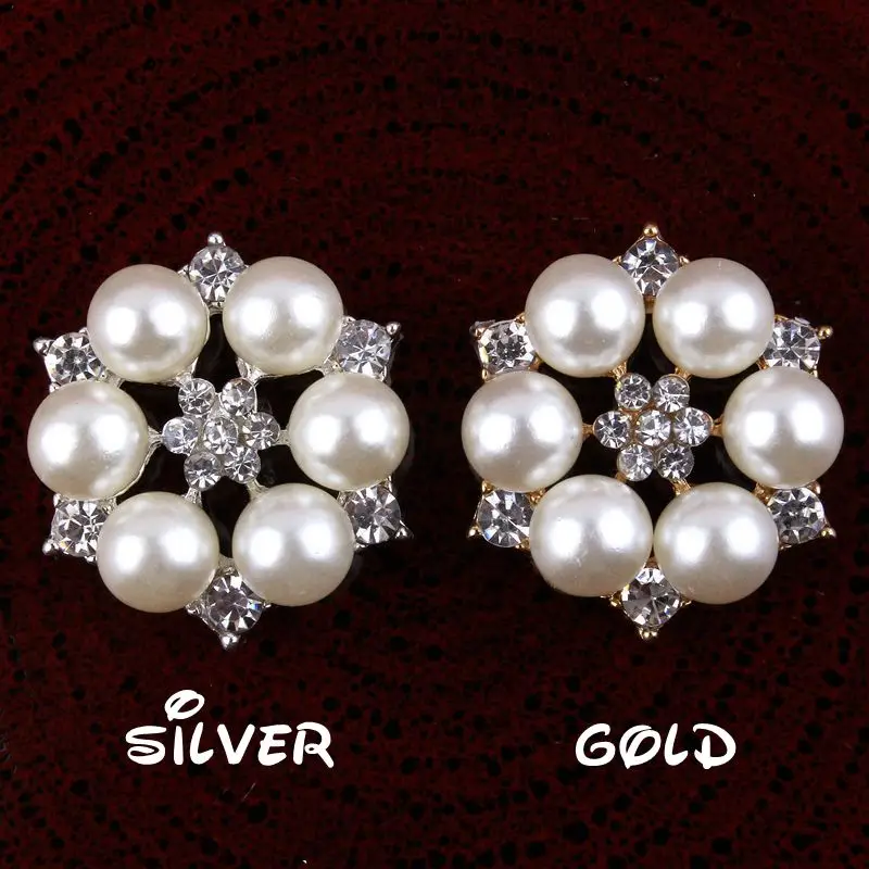 20pcs/lot 27MM 2 Colors New Hot Sparkly Rhinestone With Pearl Beads Button For Wedding Crown Handmade Alloy Button DIY Headband