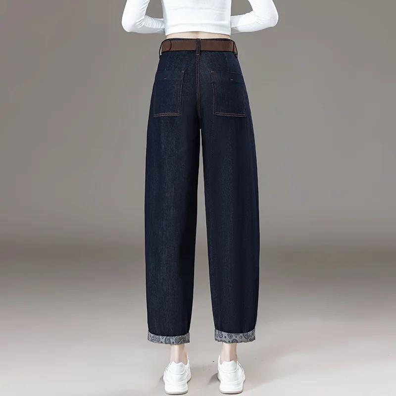موضة فضفاضة التخسيس تنوعا واسعة الساق الجينز الخريف تصميم جديد الشعور بسيط تنوعا توالت هيم واسعة الساق السراويل العصرية #4