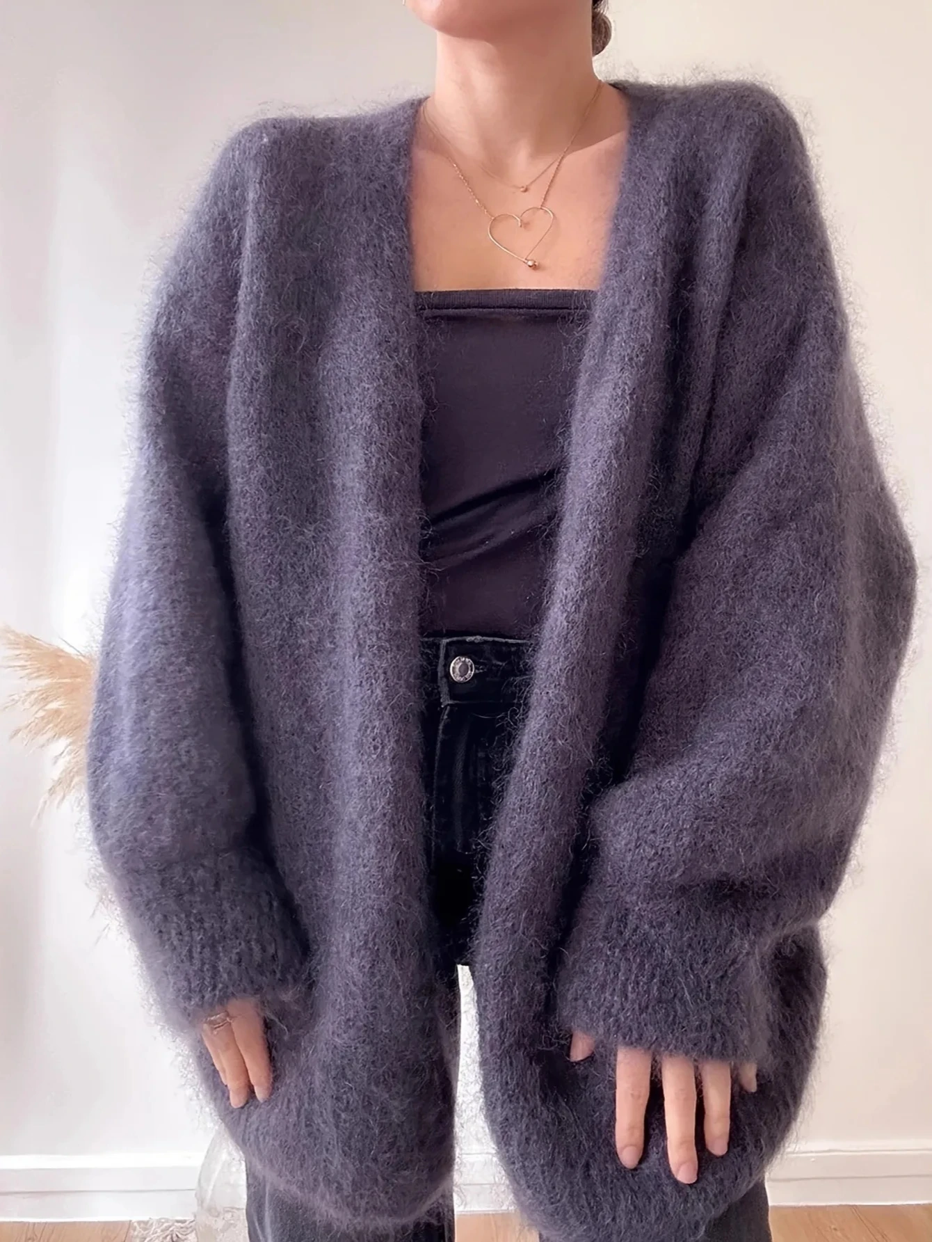 

Street Style FashionSoft Cozy Women's Knitted Sweater Coat Spring Autumn Loose Slimming Polyester Fleece Open Cardigan