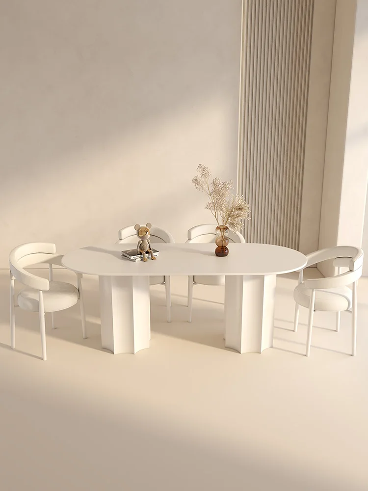 Cream Wind Rock Plate Dining Table Light Luxury Modern Creative New Home Restaurant Oval Dining Table and Chair Combination