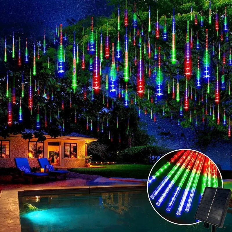 

Solar Meteor Shower Lights,8Tubes 192LED,Outdoor Waterproof Christmas Wedding Decor,Party Decor Holiday String Lights(2PACK)