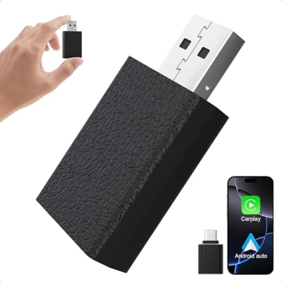 

2025 Wirel CarPlay Android Auto Adapter 2in1 Mini Size Converts Factory Wired to Wirel with 5Ghz WiFi Bluetooth iOS 10+ Android