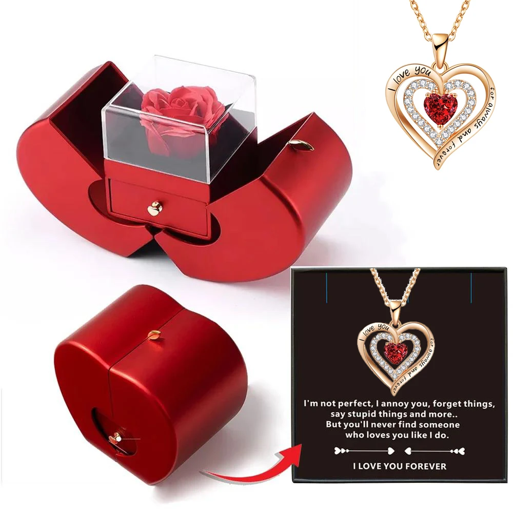 Wholesalers Christmas Gift Red Apple Jewelry Box Necklace Eternal Rose for Girl Mother\'s Day New Year Valentine\'s Day Gifts