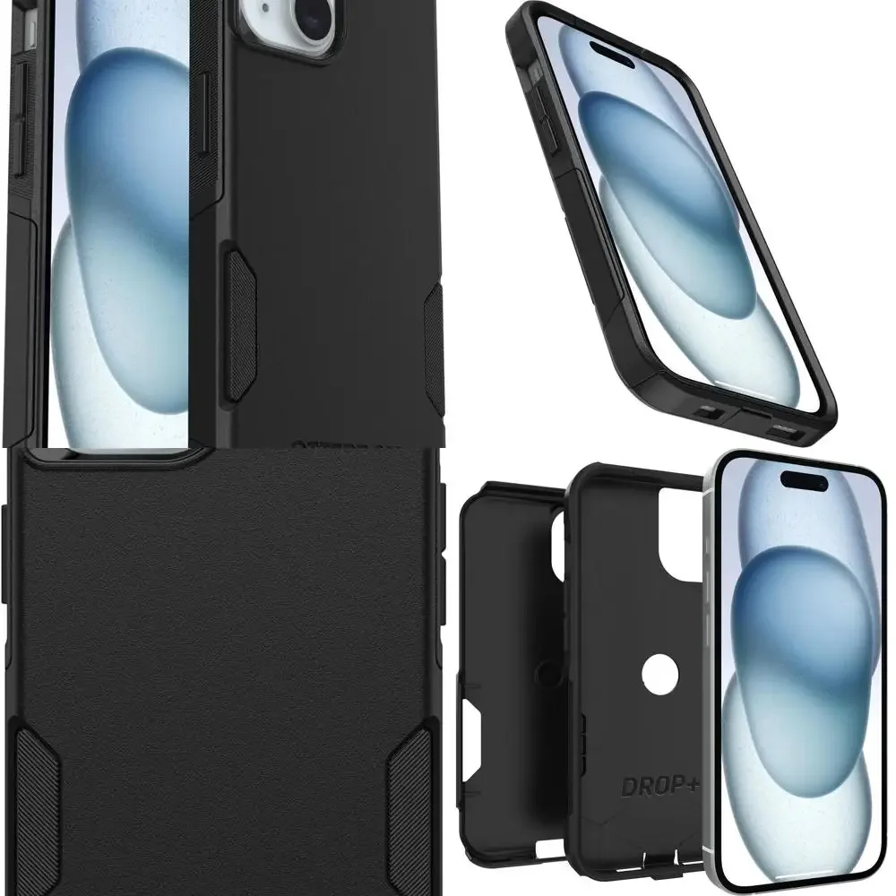 iPhone 16e, 15, 14, & 13 Commuter Series Case - BLACK, slim & tough, pocket-friendly, with port protection (ships in polybag)