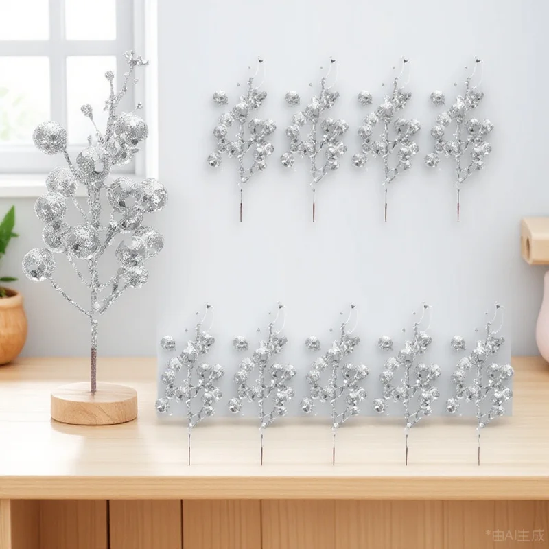 

10Pcs Fake Berry Stems Glitter Artificial Berries for Christmas Decorations Tree Wreath Winter Holiday Party Home Decor Picks