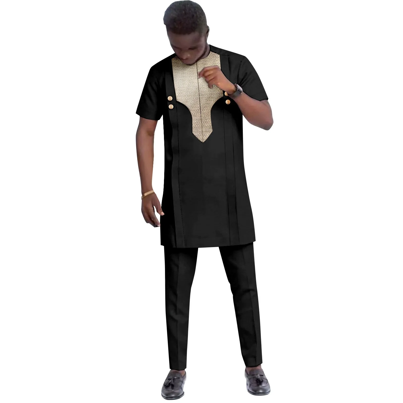 

Sale! Tracksuit Men African Clothing Dashiki Embroidery O-Neck Short Sleeve Tops and Pants 2 Piece Set Ankara Attire Plus Size