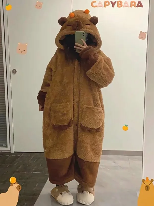 Winter Capybara Cosplay Kostüm Roben Erwachsene Kigurumi Einhorn Onesie Anime Nachthemd Halloween Cartoon Pyjamas Nachtwäsche – Detail 8