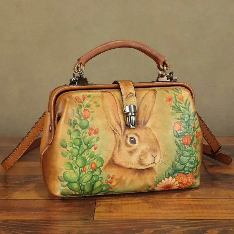 Hand-painted Leather Women's Handbags Small Crossbody Bag Women's Shoulder Bags Hand-2024 New First Layer Cowhide