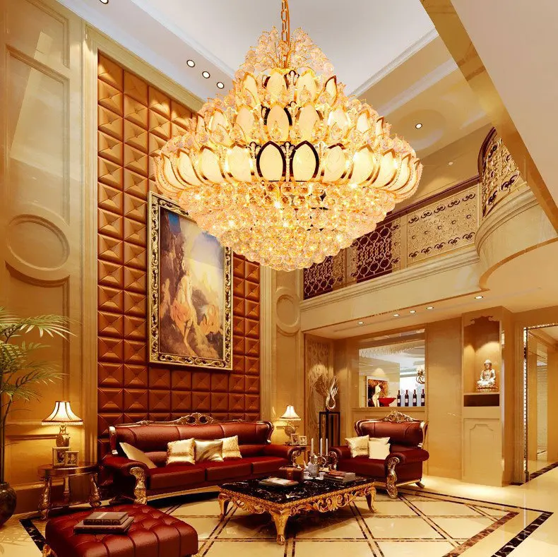 

Duplex building living room crystal chandelier villa staircase lamp long chandelier crystal lamp hotel project