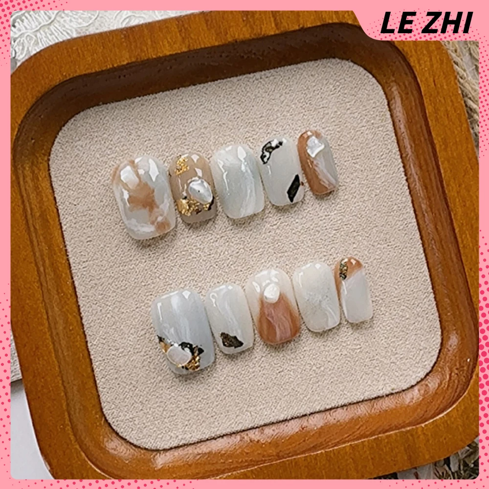 10 قطعة Kawaii قصيرة مربعة مستديرة اليدوية غطاء كامل مسمار لطيف خنزير أرنب رسمت باليد زهرة القوس ستار اللؤلؤ اضغط على الأظافر