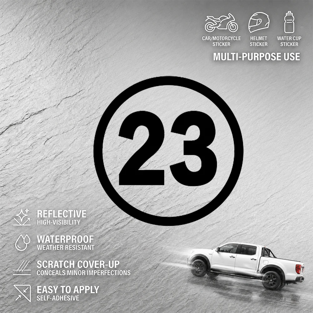 Number 23 Round Sticker Waterproof Self-Adhesive Decal for Car Motorcycle Helmet Water Cup Scratch Cover Up