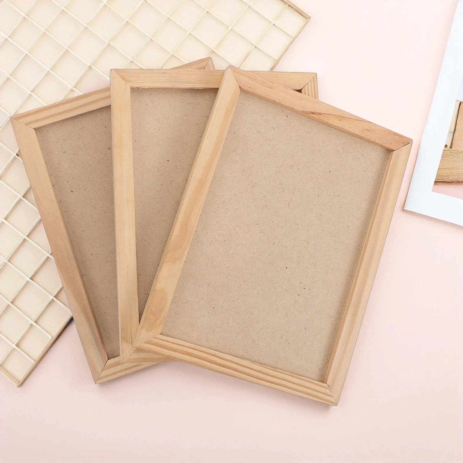

3pcs Solid Wood Clay Picture Frames Crafts Unfinished Photo Decorative Projects Kids Wooden Retro Style Wall Mount Desktop
