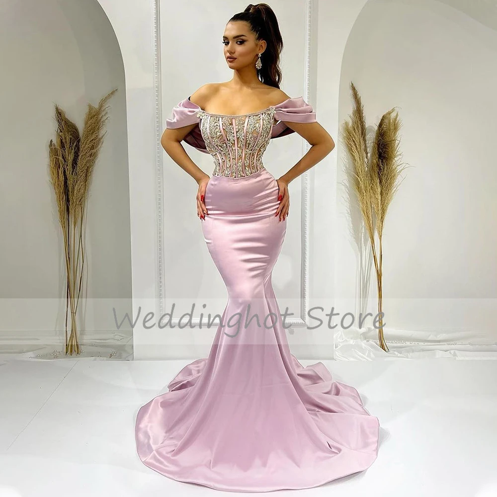 Lavendel Luxe Avondjurken Satin Uit De Schouder Sparkly Crystal Vrouwen Avondjurk Lange Mermaid Prom Party Dress 2023