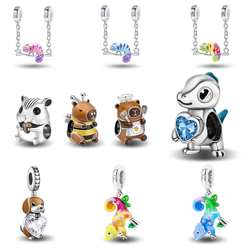 925 Sterling Silver Dinosaur Lizard Puppy Animal Series Bead Diy Bracelet Bangle Making Gift Of High Quality Fine Jewelry