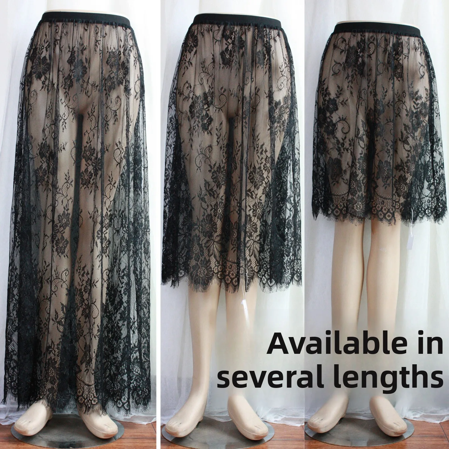 

Lace Cover Skirt f-length Lace Net Underlay Hem Trim Anti-lift ort Skirt Lengthened High Waist Straight Cut Daily Wear