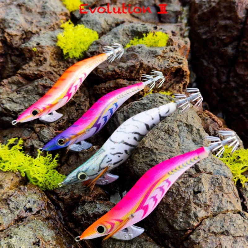 FUKUSHIMA 3.5 21G EGI JIGS Laser Shattered Glass Flash Night Glow Sound Wooden Shrimp Lure Fish Squid Bait