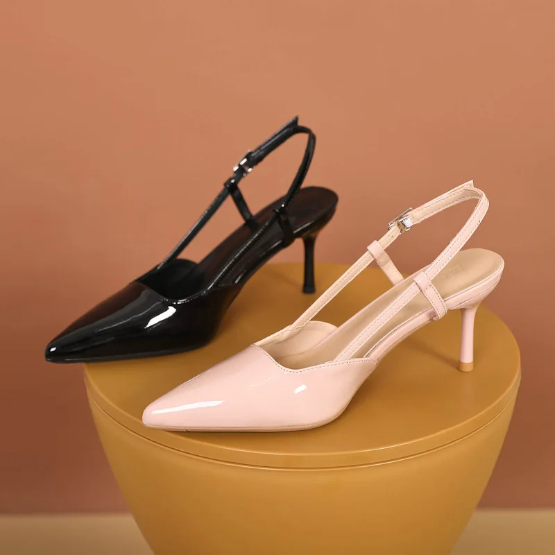 Spring Summer Women's French Retro Pointed Toe Thin Heel High Heel Sandals Closed Toe Ankle Strap Solid Color Party Talons Femme
