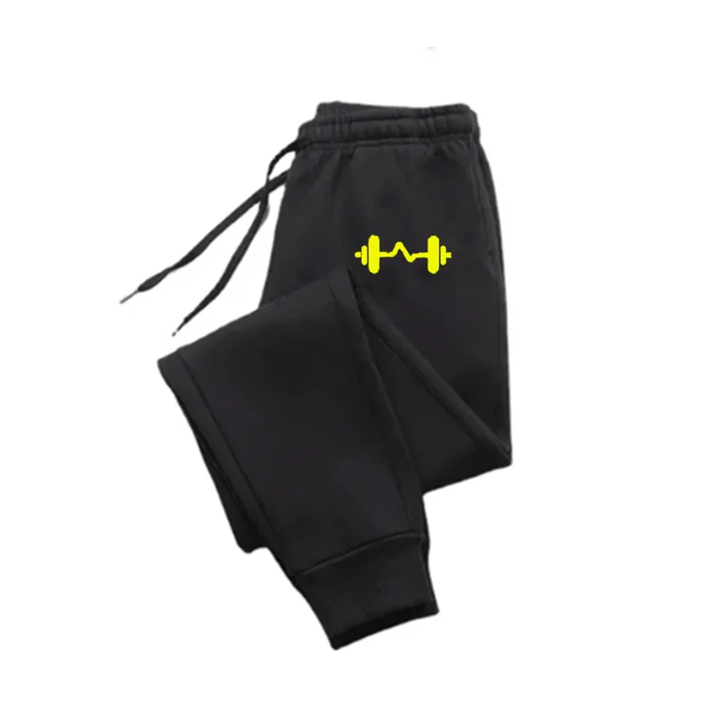 

2024 Barbell Printed Fleece Men's Trousers Autumn Winter Pants Fashion Drawstring Casual Male Sweatpants Jogging Sports Pants