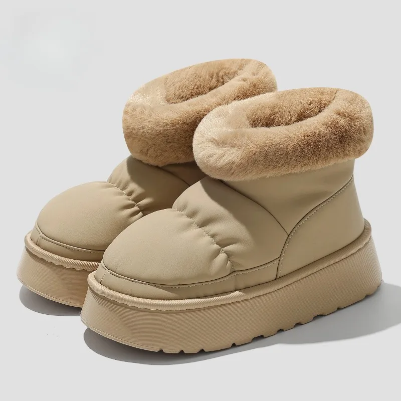 

Женская зимняя хлопковая обувь на толстом каблуке, непромокаемая нескользящая уличная теплая плюшевая зимняя обувь из искусственной кожи на массивной платформе