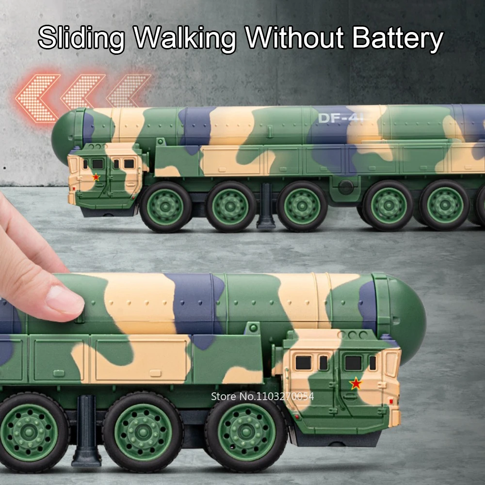 1:50 DF-41 JL-2 DF-5B vehículo de lanzamiento de misiles militares de aleación modelo fundido a presión juguetes rueda de luz de sonido coches deslizantes regalo de cumpleaños para niños