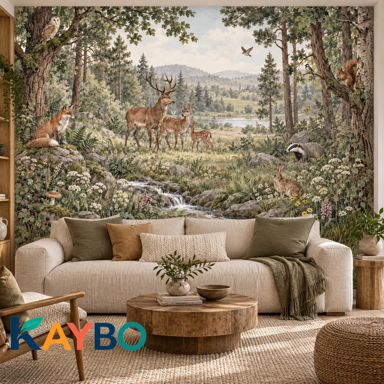 Woodland Animals Wall Mural Deer Foxes Owl Rabbit Forest Landscape Wallpaper Non Self Adhesive Nursery Bedroom Nature Wall Decor