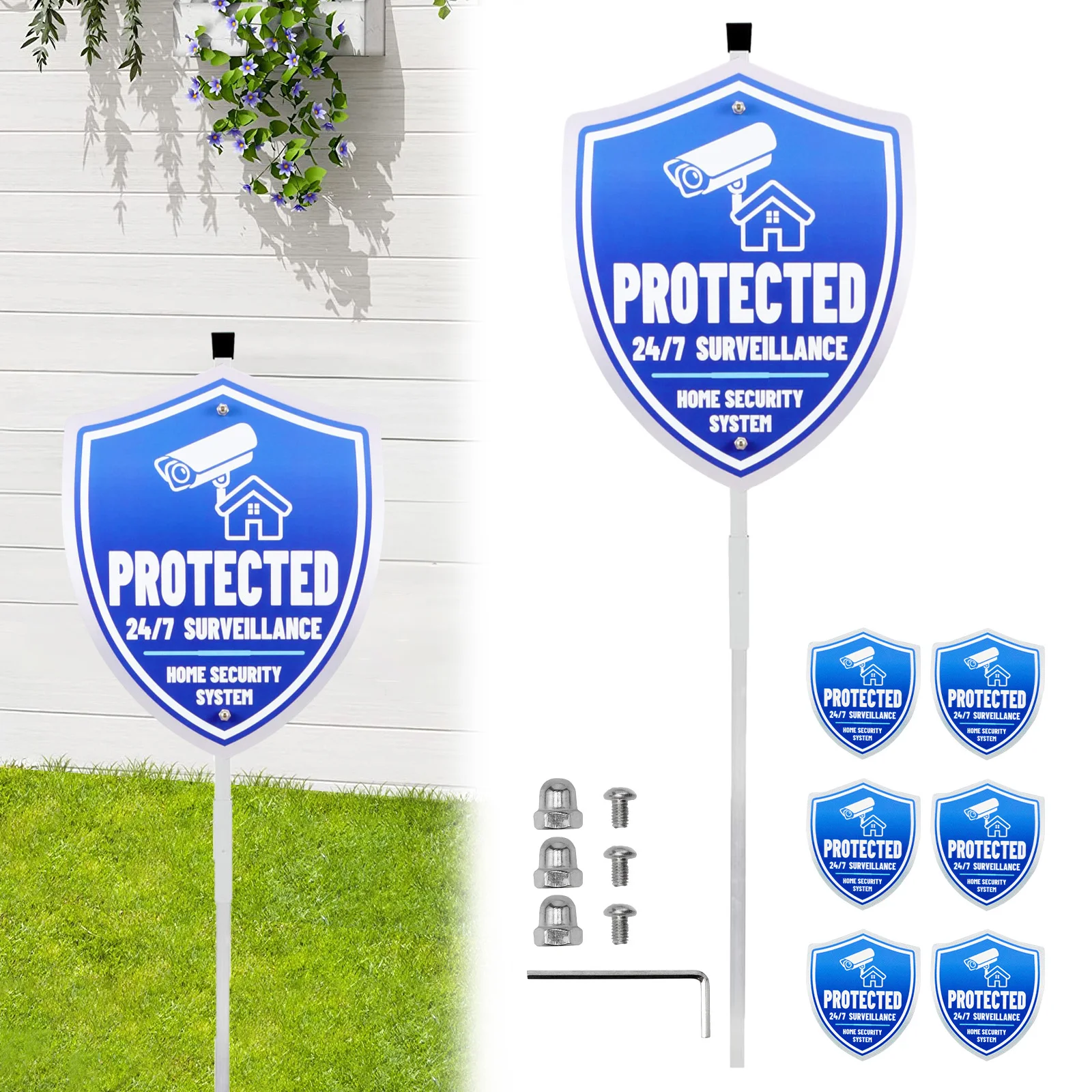 Yard Surveillance Sign 24H Video Surveillance Alert with Private Property Warning Aluminum Sign High Visibility for Home Drivewa