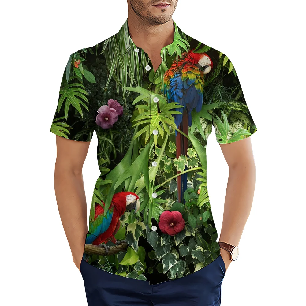 

CLOOCL Men's Shirts Men Hawaiian Casual Button Shirts Animal Macaw 3D Printed Graphics Short Sleeve Beach Blouses Male Tops