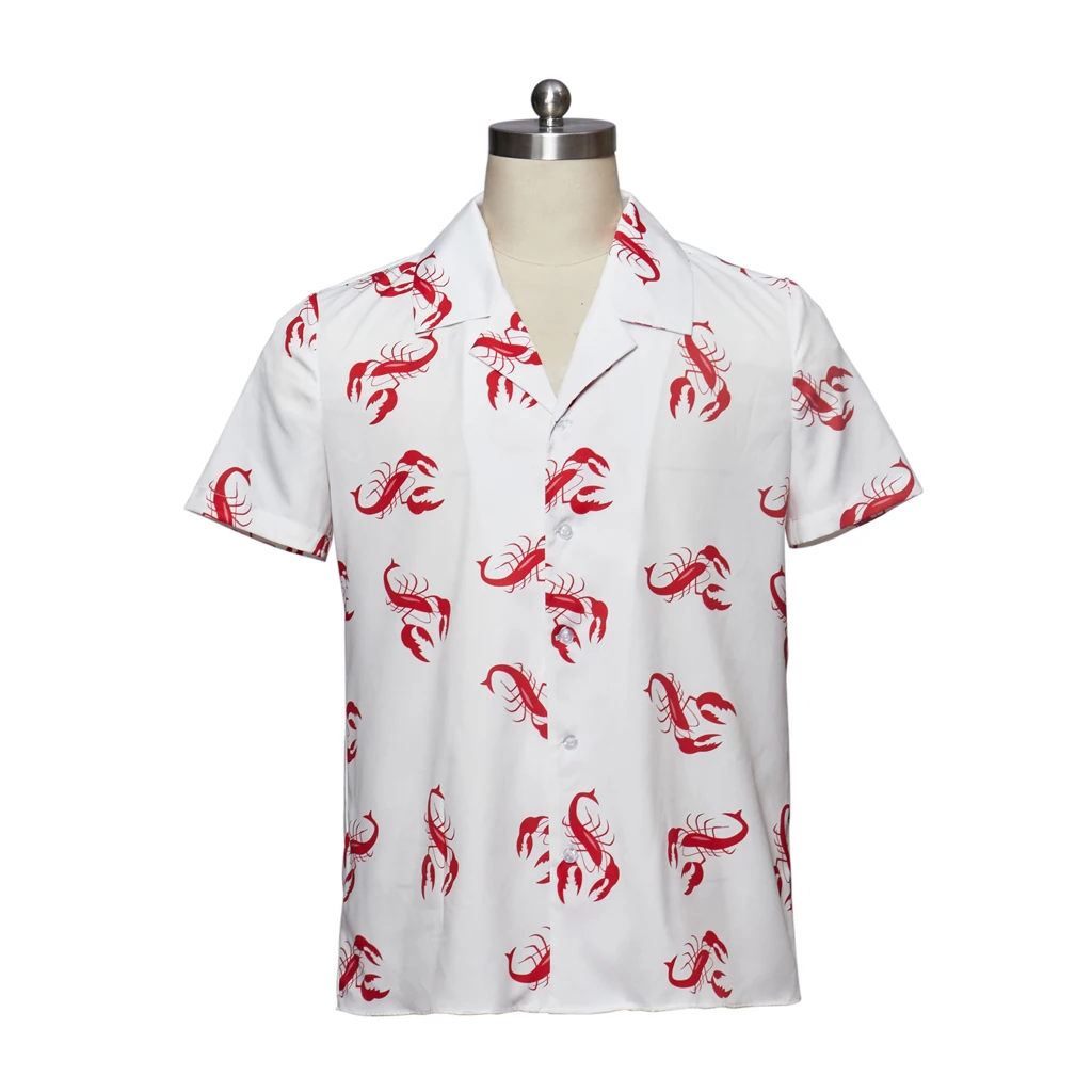 TV Kramer Seinfeld Cosplay Costume White Lobster Print T-Shirt Tops Men's Casual Shirts Beach Tops Resort Outfits