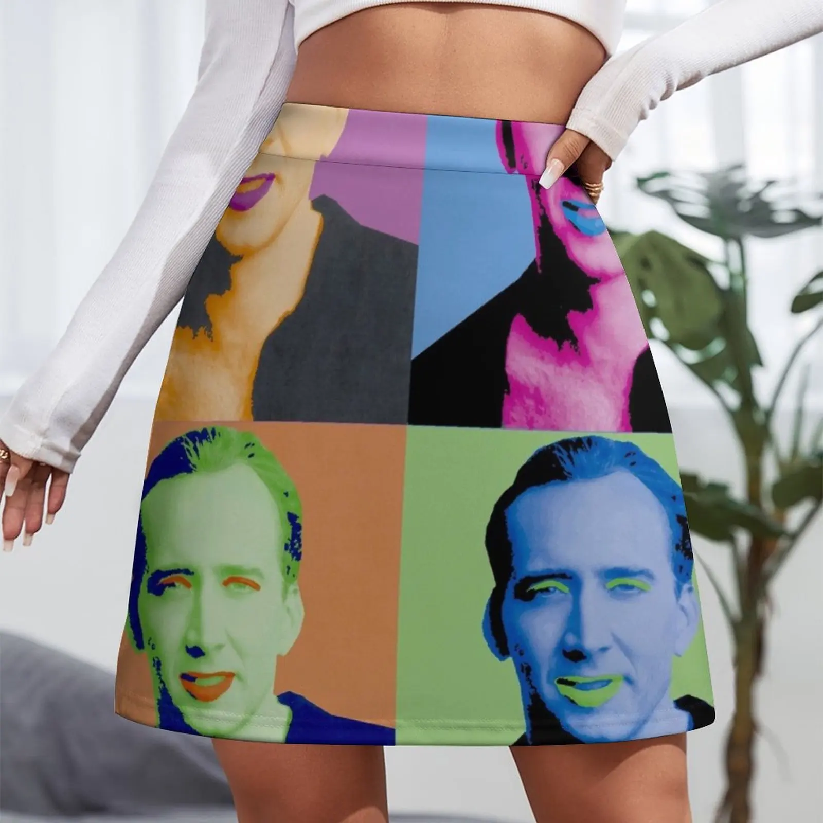 Nicholas Cage Pop Art Warhol Inspired Mini Skirt korean style clothing night club outfits Women's dress Skirt pants