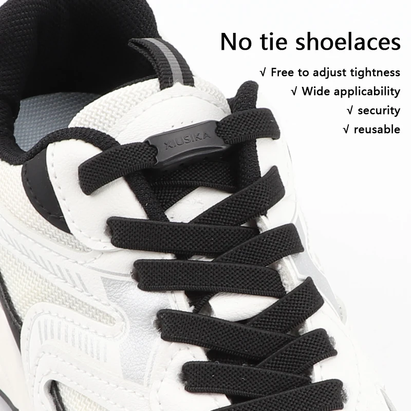 1Pair Elastic Laces Sneakers Tennis No Tie Shoelaces Adults Kids 8MM Wide Flats Rubber Shoelace Without Ties Shoes Accesories