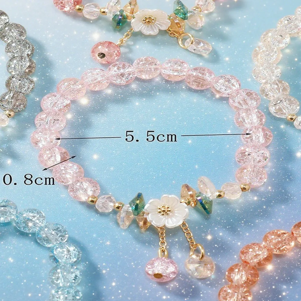 6Pcs/Set Fashion Sweet Glass Flower Colorful Bubble Beads Bracelet For Women Party Daily Wear Birthday Gift