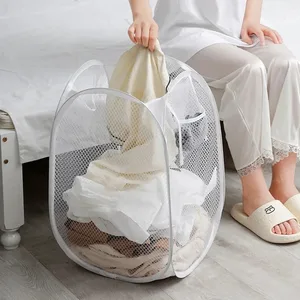 Mesh Laundry Basket Pop Up Dirty Clothes Hamper Foldable Storage Bin Toy Organizer With Side Pocket Bathroom Dorm Essentials