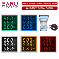 Square LED Digital Voltmeter Ammeter Hertz Meter AC 20-500V Signal Lights Voltage Current Frequency Combo Meter Indicator Tester