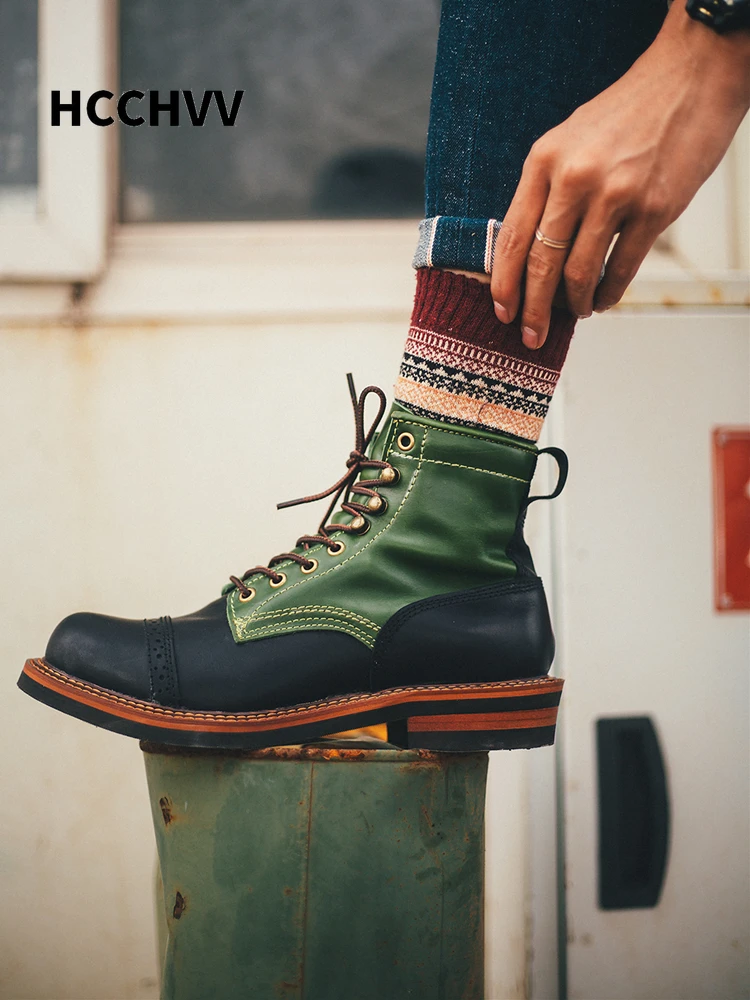 

Men's Motorcycle Vintage Boots Autumn Men's Premium High-quality Cowhide Leather Winter Tooling Short Boots Men's Color Shoes