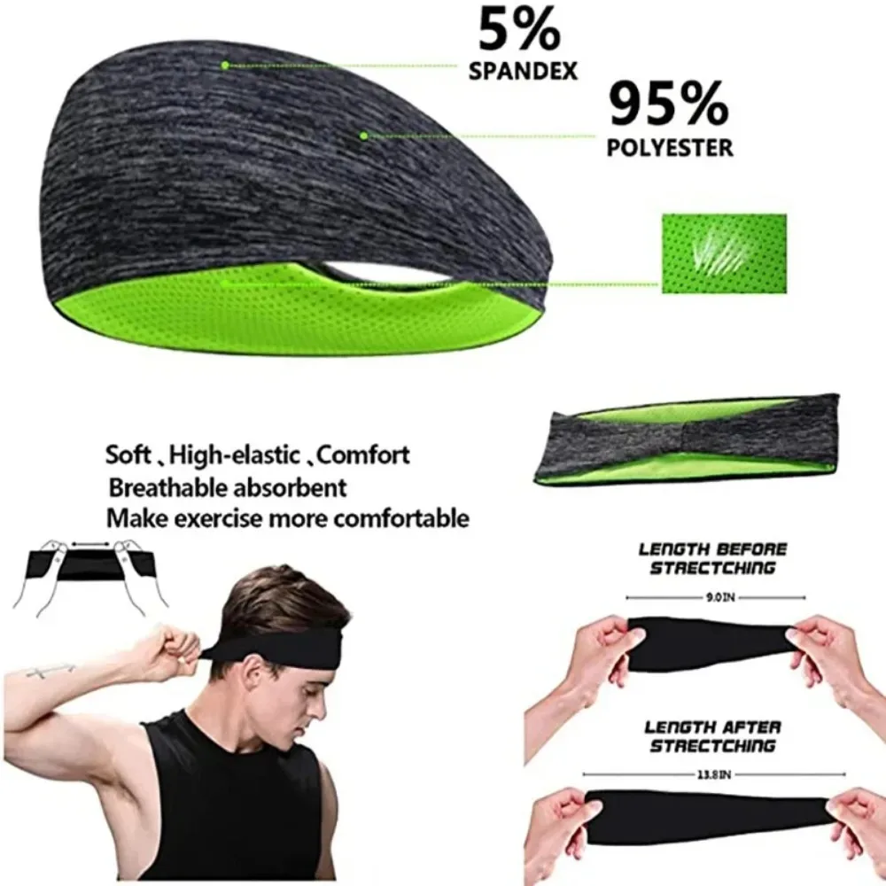 3Pcs Elastic Sports Sweatband for Men Women, Sweat‑Wicking Yoga Workout Headband Headwrap Hair Accessories