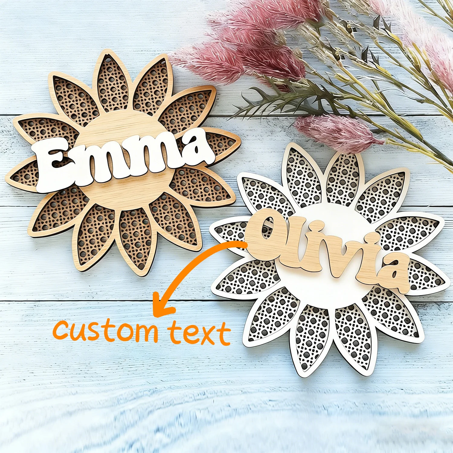 1pc Multi-layer Customized Sunflower Wooden Plaque, Custom Content, Rustic Style Decoration, Home Decor, Birthday Decoration
