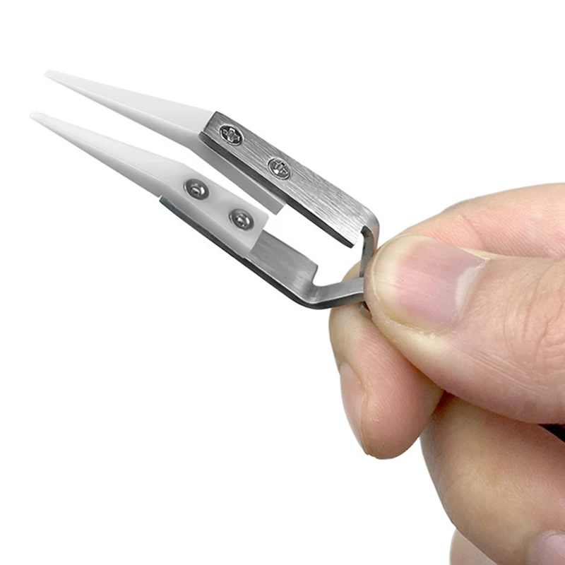 Interchangeable Head Anti-static Stainless Steel Ceramic Tweezers Heat-resistant Anti-magnetic Bending Straight Industrial Clips