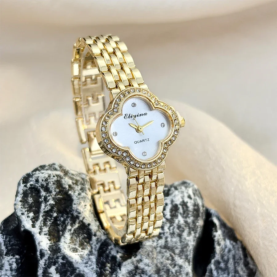 Women's Watch Delicate Clover, Wide Strap Suitable For Big Wrists, Quartz Watch Suitable For Dates