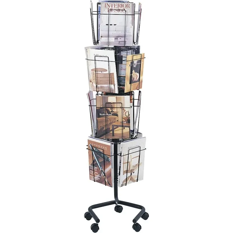 Products 4139CH Rotary Magazine Literature Floor Display Rack, 16 Compartments, 4 Rotating Tiers, Lockable Freestanding