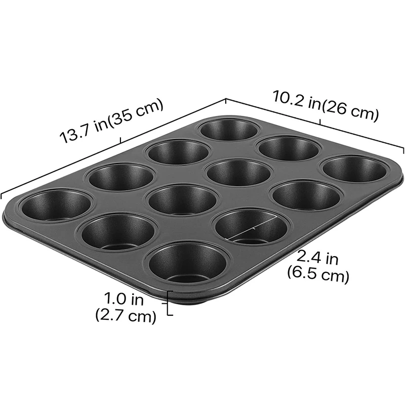 LMETJMA Muffin Tray Cupcake Baking Pan 12-Cup Nonstick Cupcake Pan  Carbon Steel Muffin Tins Release Cupcake Baking Pan JT161