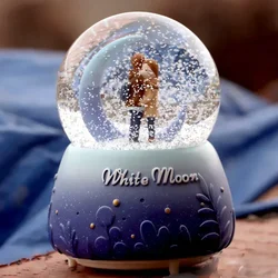 White Moonlight Couple Music Box Blue Purple Classic Drifting Snow Glow Crystal Ball Decoration