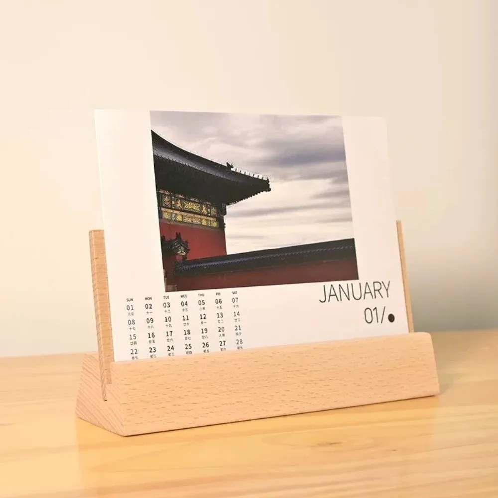 Minimalist Wooden Wooden Calendar Base with Backboard Multifunctional Desk Calendar Stand Postcard Display Stand Notes