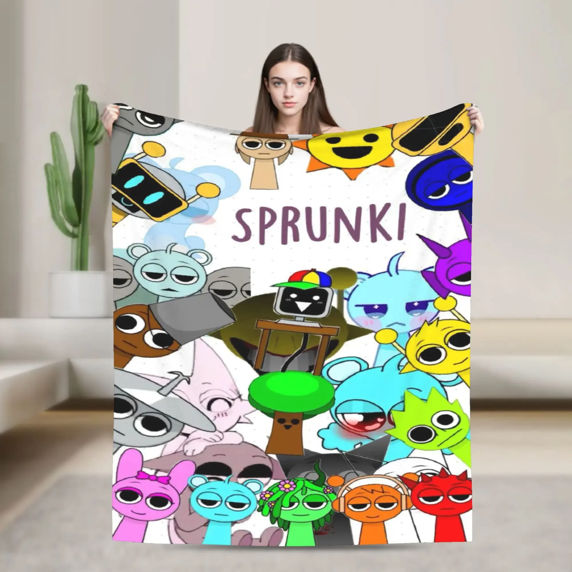 

Плед Incrediboxs Sprunkis из вельвета: Мягкий, с принтом, для дивана, офиса или кровати, легкий, многофункциональный.