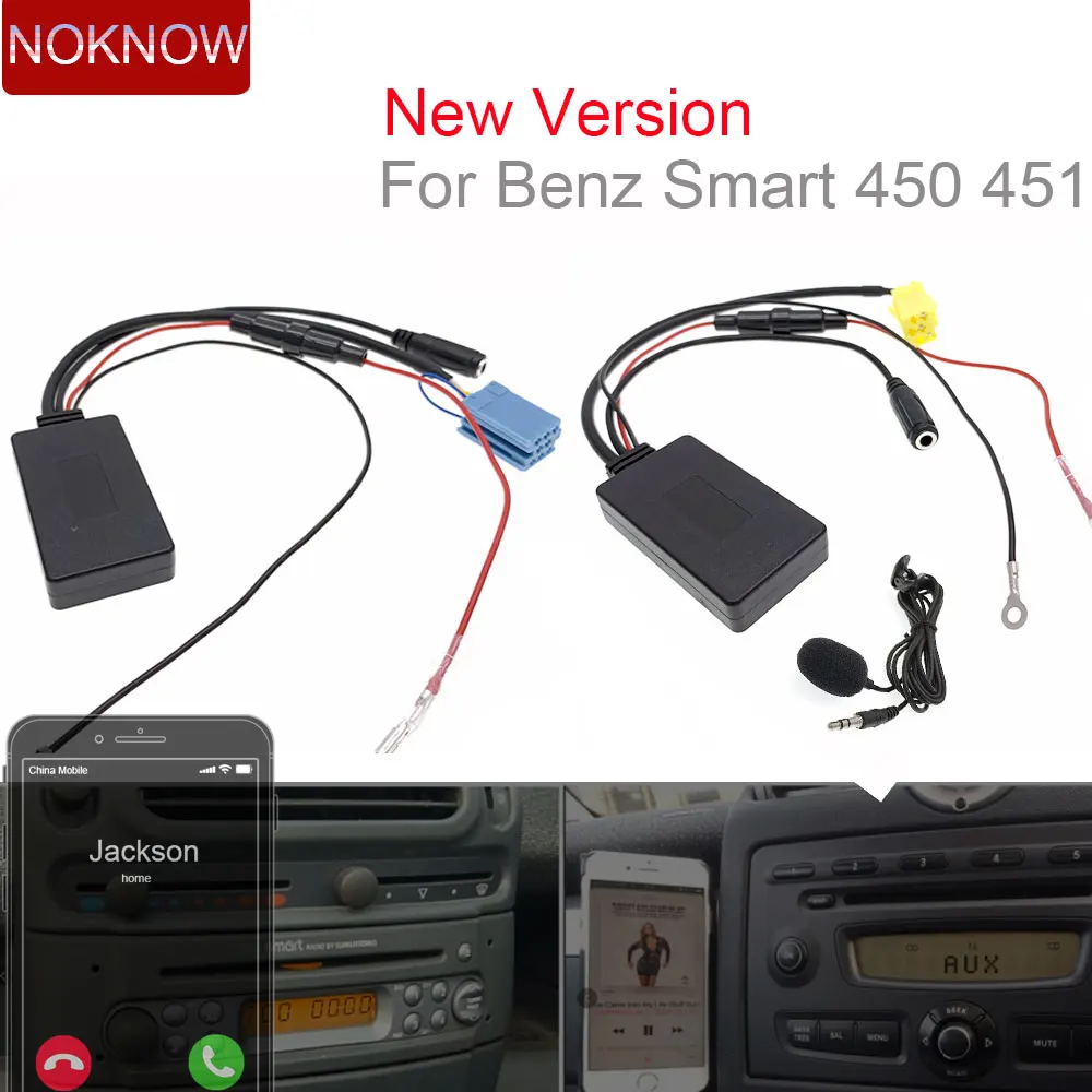 Car Wireless Bluetooth Audio AUX Adapter Phone Call Handsfree Cable for Smart Fortwo 450 451 Roadster Radio CD 6 8 Pin MINI Plug