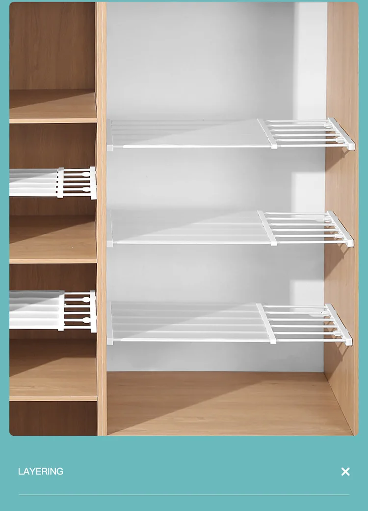 Nail-Free Retractable Compartment Rack, Wardrobe Storage, Layered Partition, Glue-Free, Bathroom Cabinet, Organizing Rack