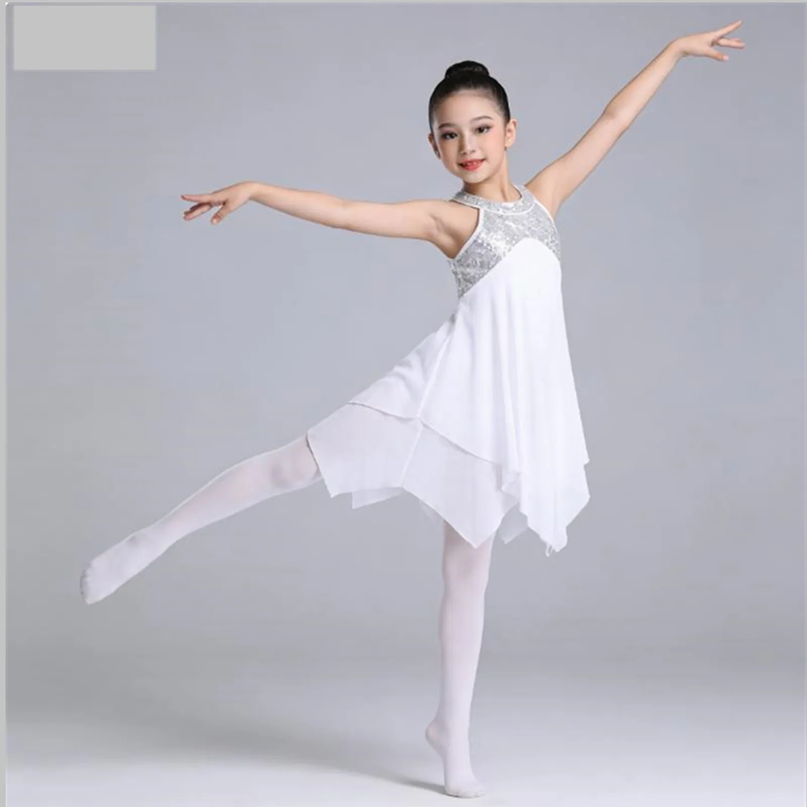 Dzieci dziewczyny balet liryczny nowoczesny współczesny sukienka do tańca towarzyskiego Halter cekiny w kratkę z powrotem Solo trykot sukienka