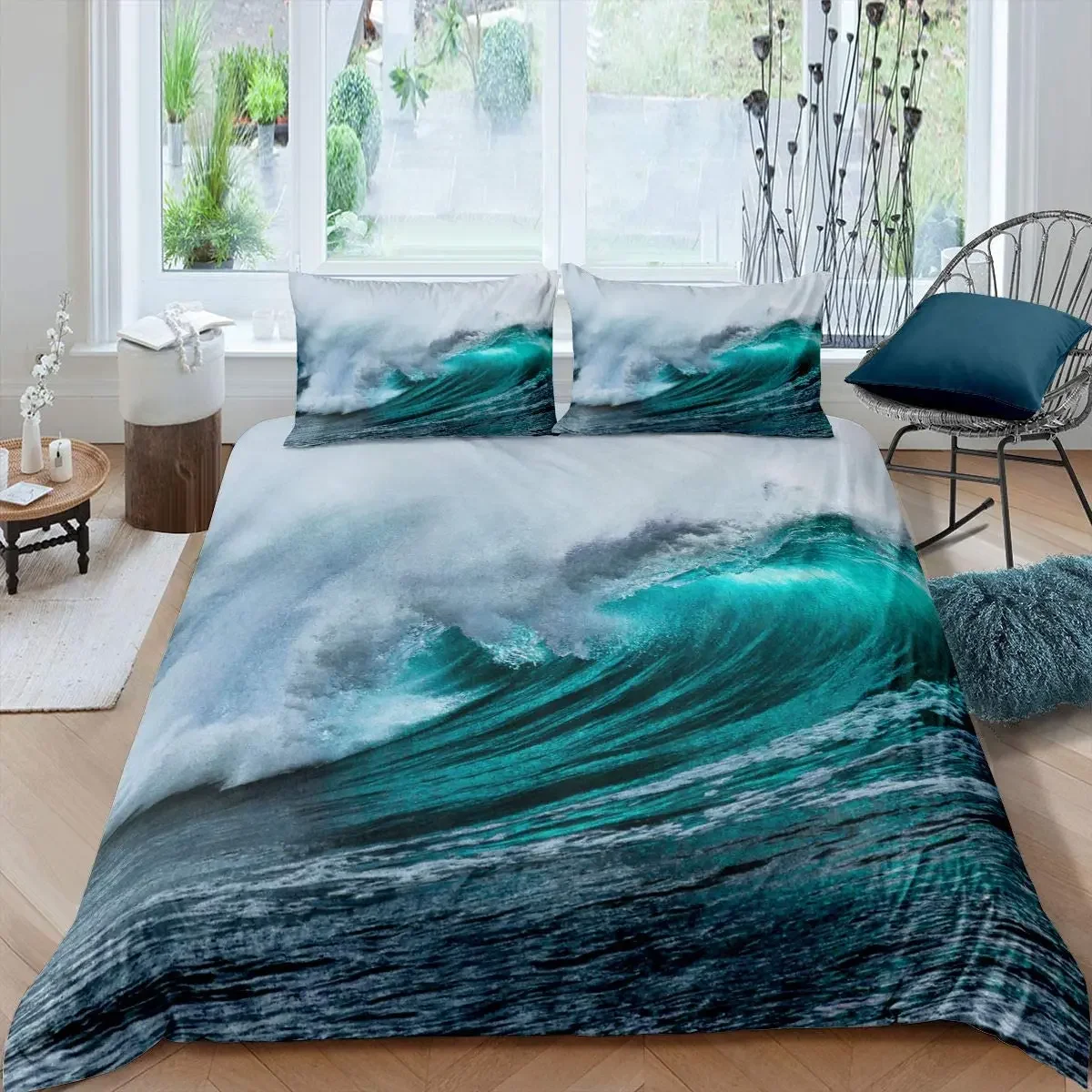 Ocean Wave Duvet Cover Set Beach With Foamy Waves Twin Bedding Set Polyester Sea Shore Holiday Theme Queen King Size Quilt Cover