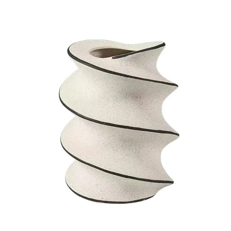 Ceramic Flower Vase Modern Spiral Art Vase Home Decoration Living Room Entrance Tabletop Floral Arrangement Ornament