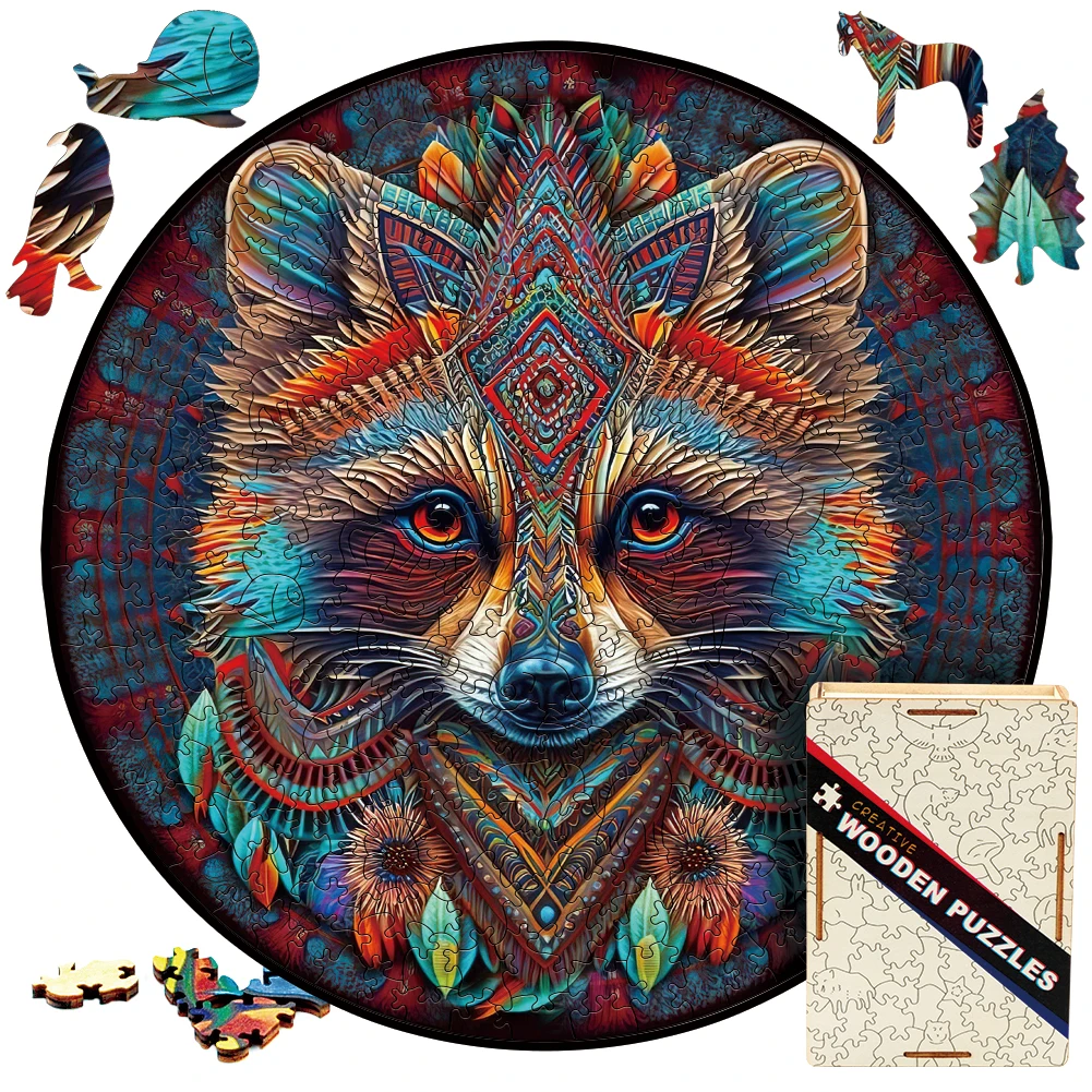 

Wooden Puzzle Mandala Raccoon Toy Animals Jigsaw Puzzles Didactic Toys For Children 3D Wood Puzzle Gift For Adults And Children