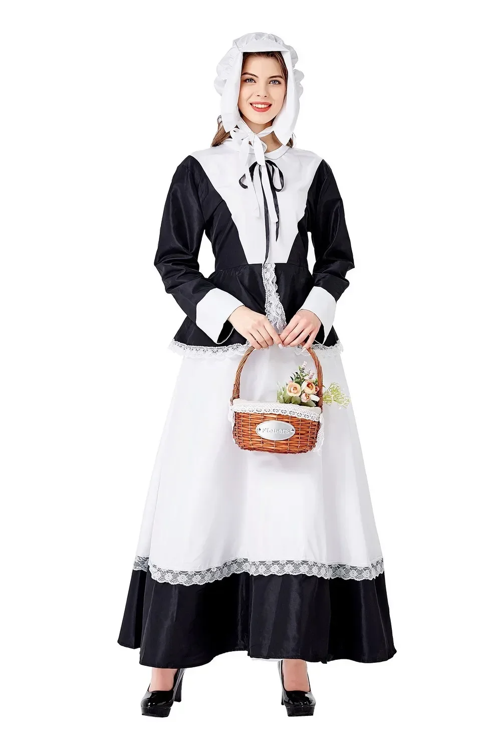 Adult Women Night Maid Servant Costume Long Dress French Maid Costume For Halloween Party Fancy Dress Femail Alice Maid Unifrom